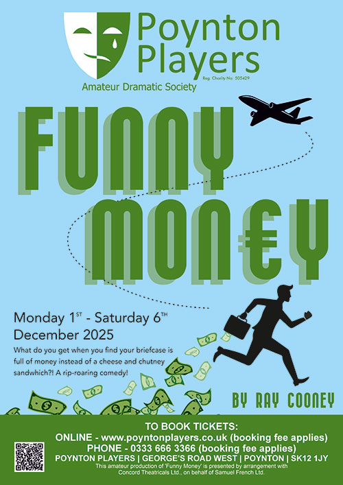 Poynton Players Production poster for Funny Money 1st to 6th December 2025