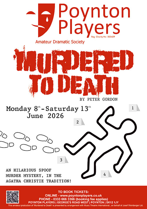 Poynton Players Production poster for Murdered To Death 8th to 13th June 2026